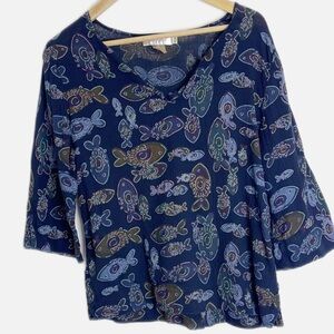 Fresh Produce blue fish cotton top S